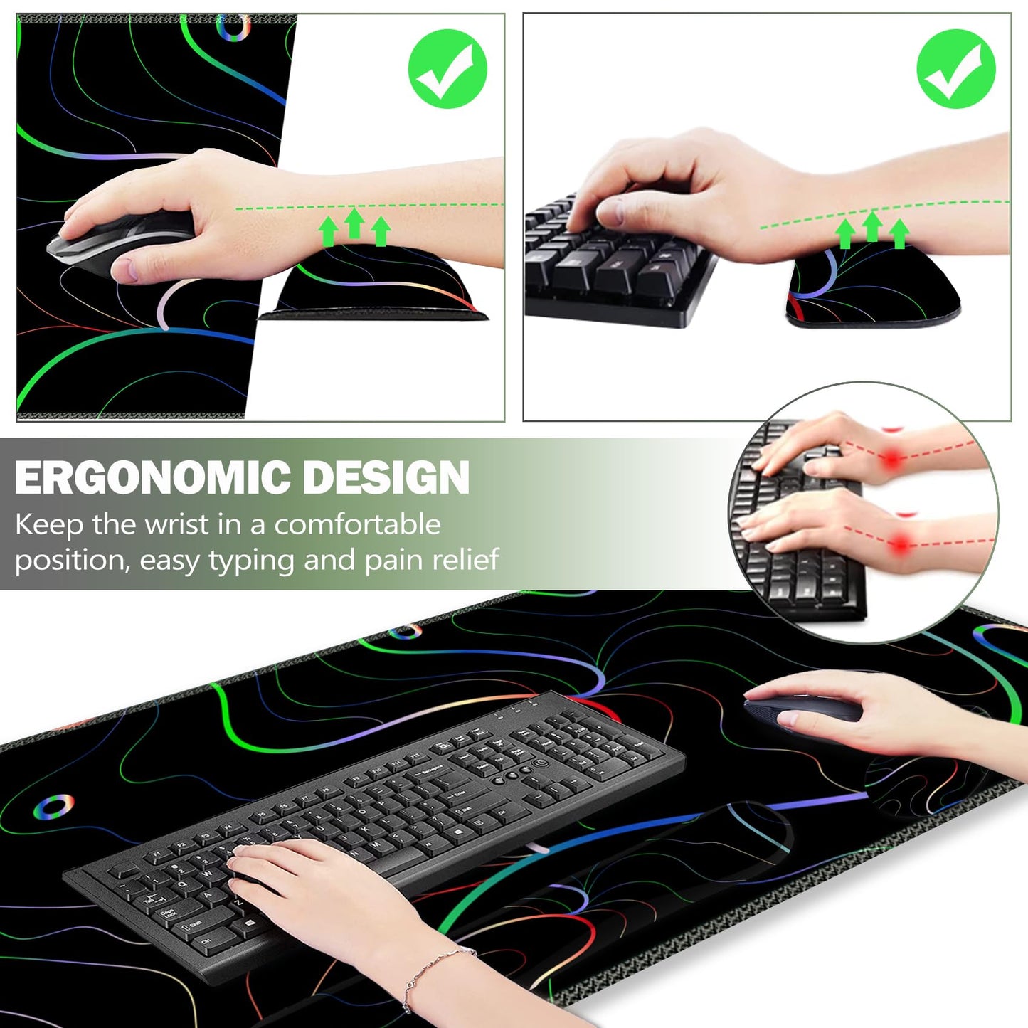 ARTSO Gaming Mouse Pad Wrist Support Set, XXL Large Desk Mat Mousepad + Keyboard Wrist Support+
