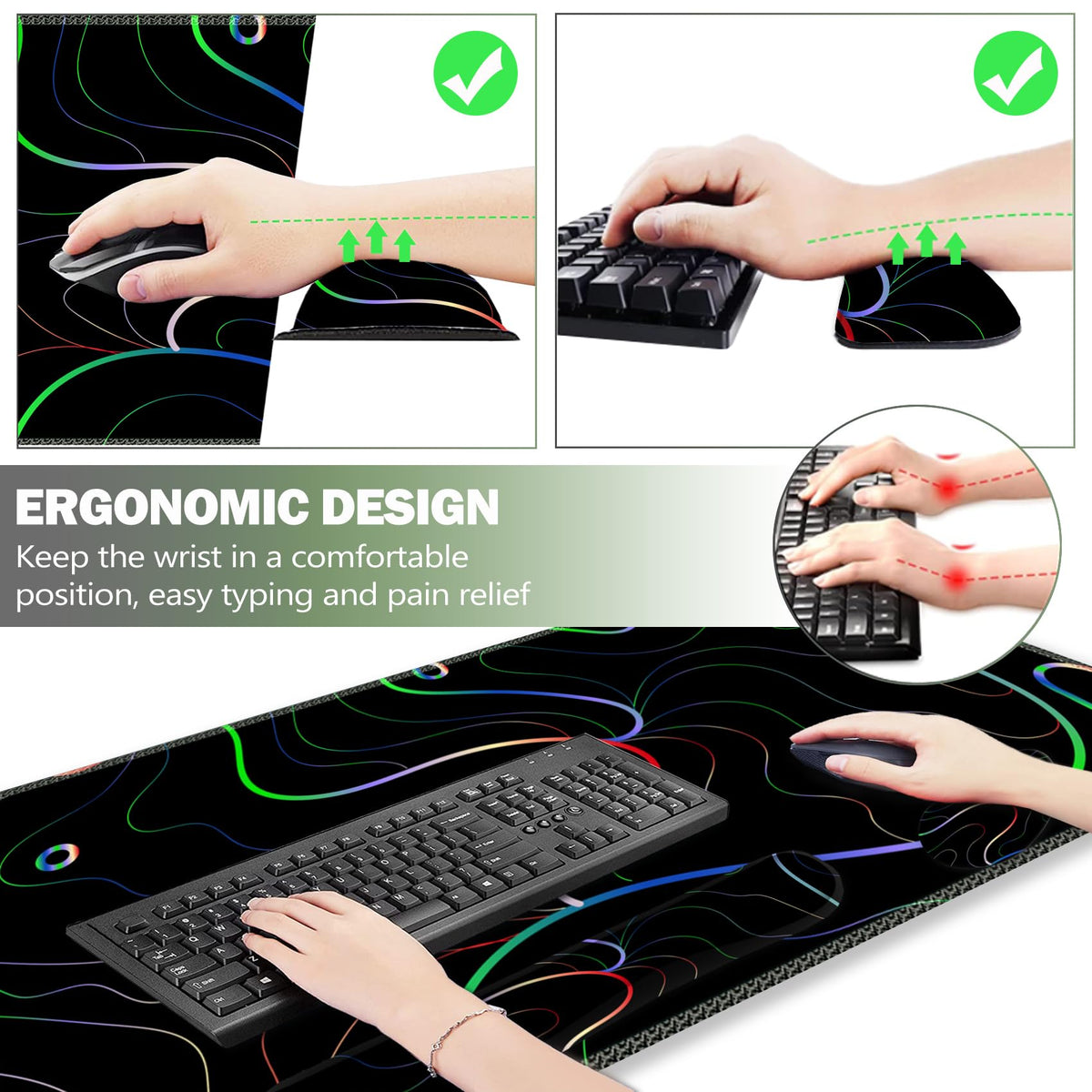 ARTSO Gaming Mouse Pad Wrist Support Set, XXL Large Desk Mat Mousepad + Keyboard Wrist Support+