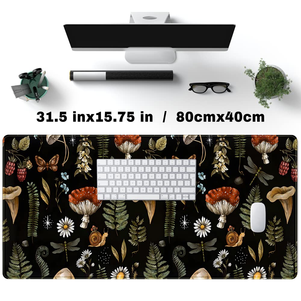 Black Mouse Pad Cottage Core Aesthetic Mouse Pads Mushroom Desk Pad Vintage Mouse Pad Forest Magic
