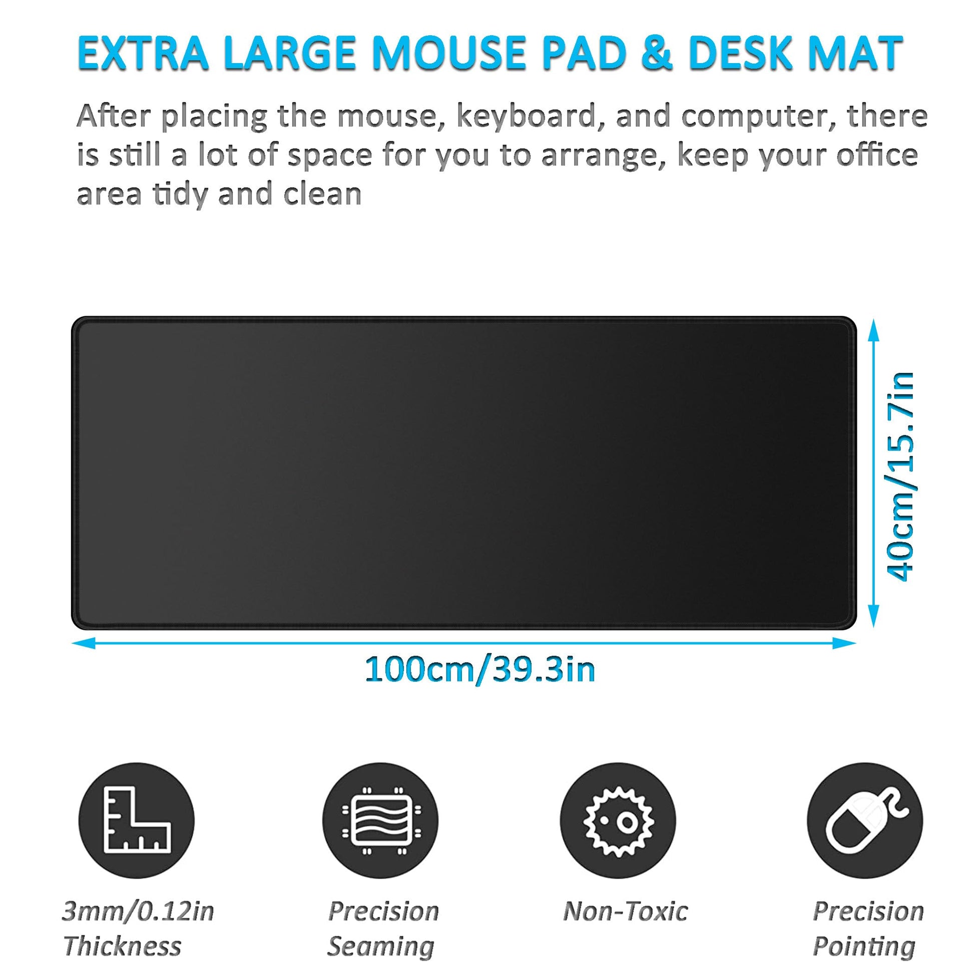LL-COEUR Black XXL Computer Mouse Pad 39.3x15.7x0.12inch, Oversized Keyboard Mousepad with