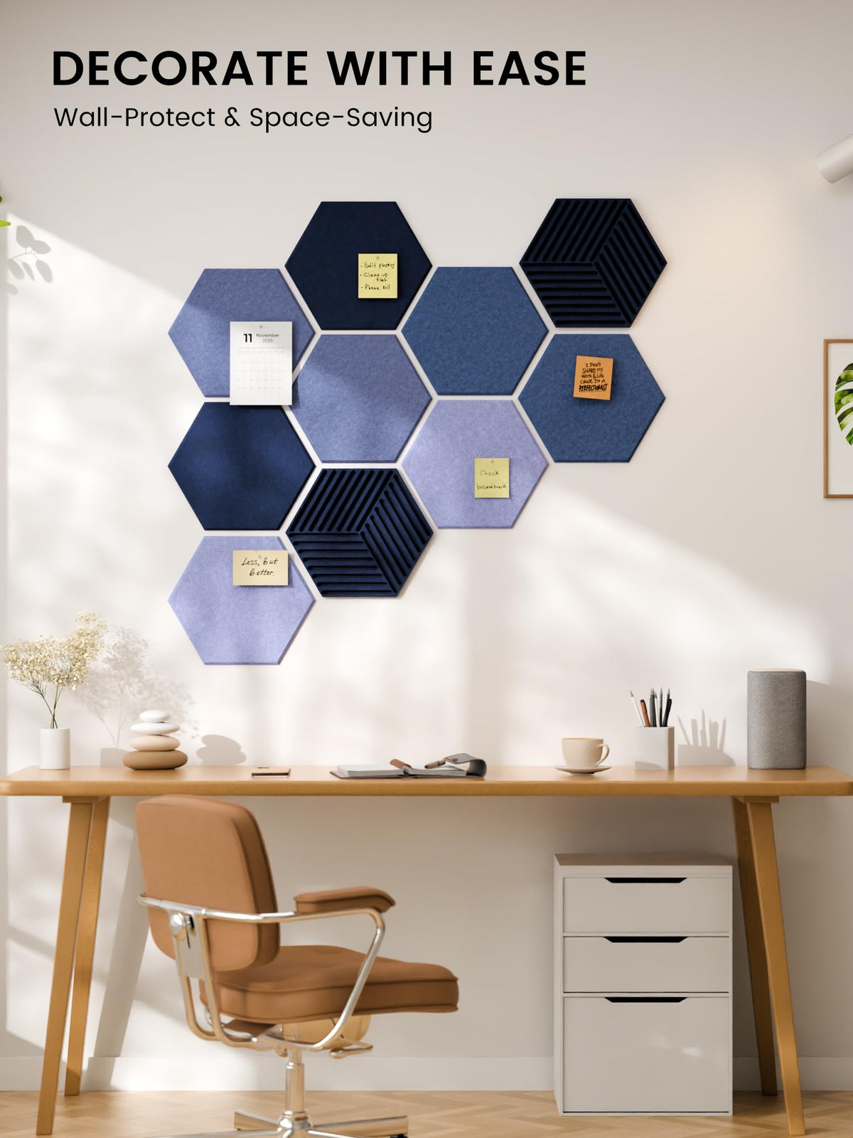 Fluxynara 10-Pack Hexagon Cork Board Alternative, Denim Mist