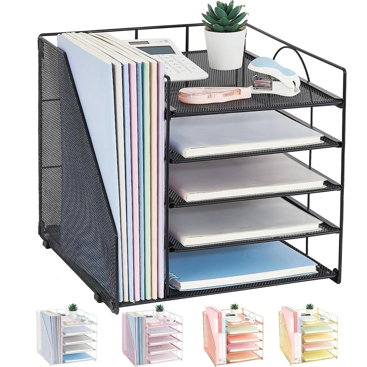 LEKETREE Desk Organizers and Accessories, 5-Tier Paper Letter Tray Organizer with File Holder