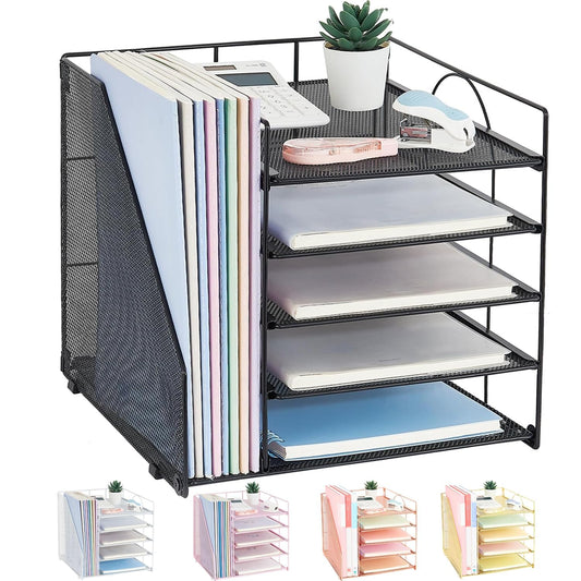 LEKETREE Desk Organizers and Accessories, 5-Tier Paper Letter Tray Organizer with File Holder