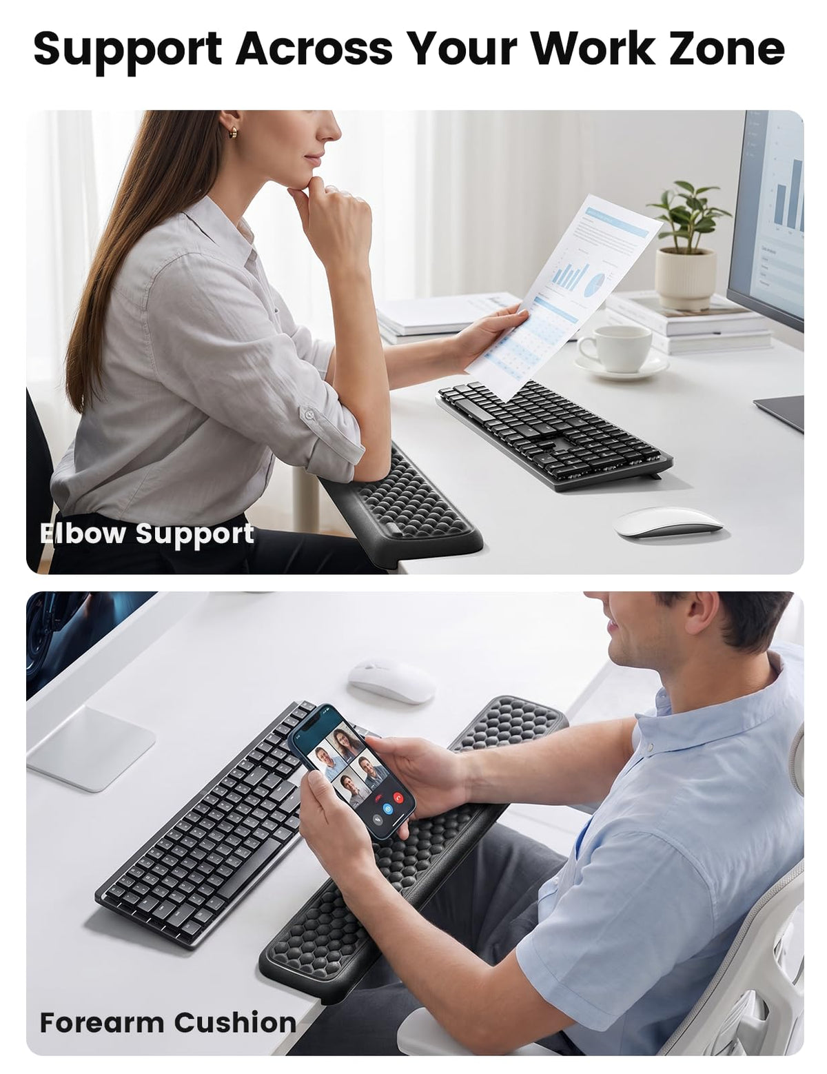 Vaydeer Ergonomic Full-Length L-Shaped Elbow Rest Pad, Desk Edge Pad, Black
