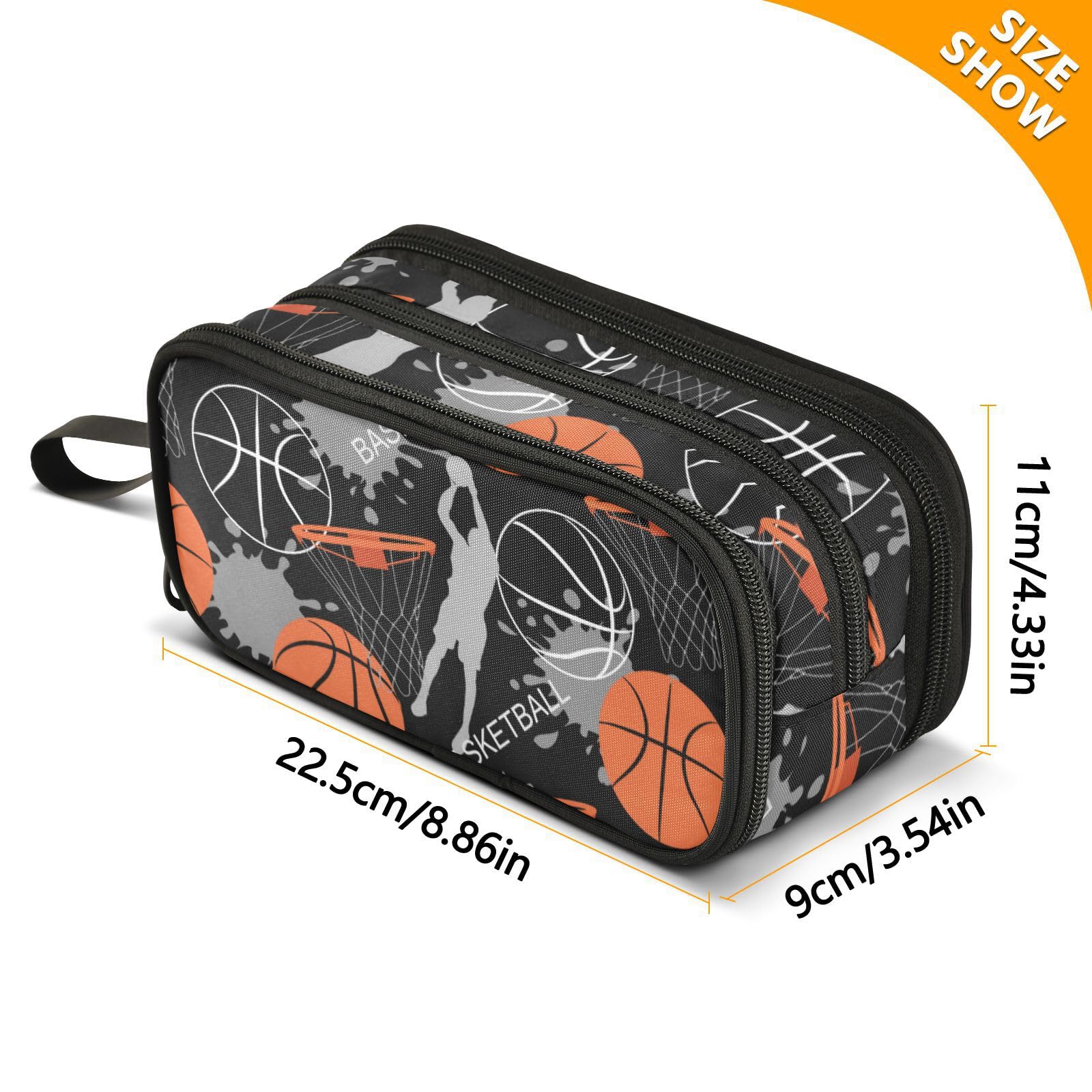 Sletend Pencil Case Basketball Sport 3 Compartments Pencil Pouch