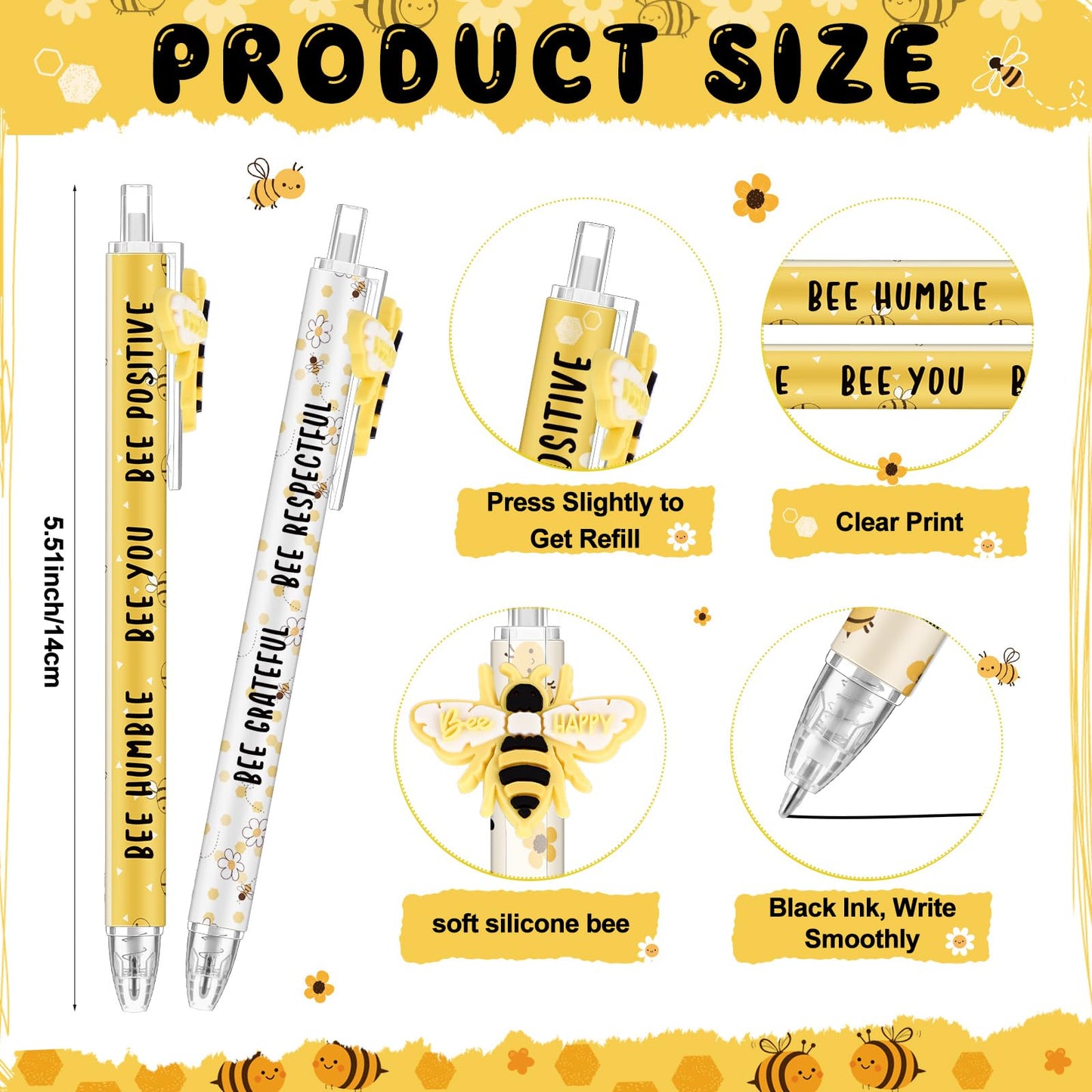 Jetec 48 Pcs Back to School Gifts Inspirational Bee Pens Cute Ballpoint Pens Bulk Employee