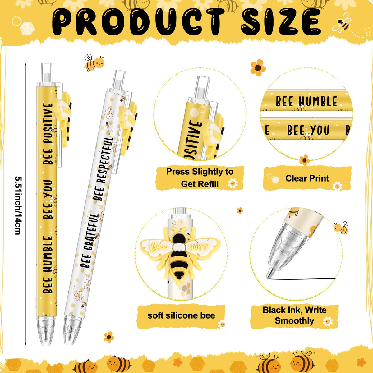 Jetec 48 Pcs Back to School Gifts Inspirational Bee Pens Cute Ballpoint Pens Bulk Employee
