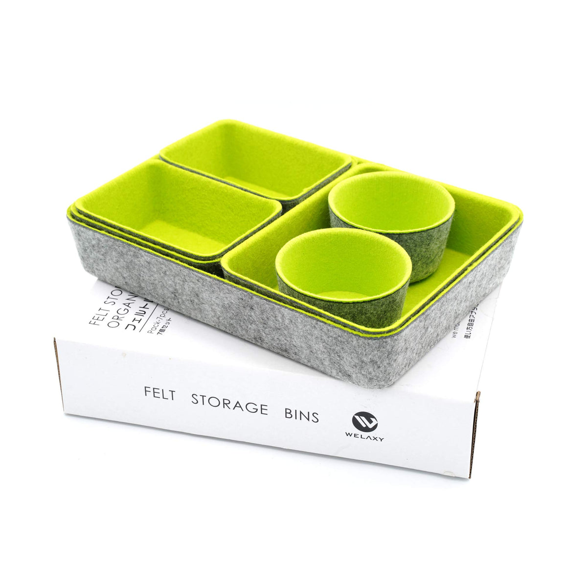 Welaxy Felt Drawer Organizer Bin 7 pc Green Desk Nightstand Catchall Tray