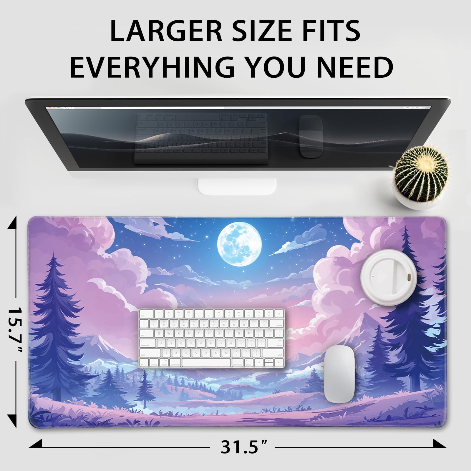 Mcapirivo Mountain Moonlight Gaming Mouse Pad Desk Mat 31.5"x15.7"