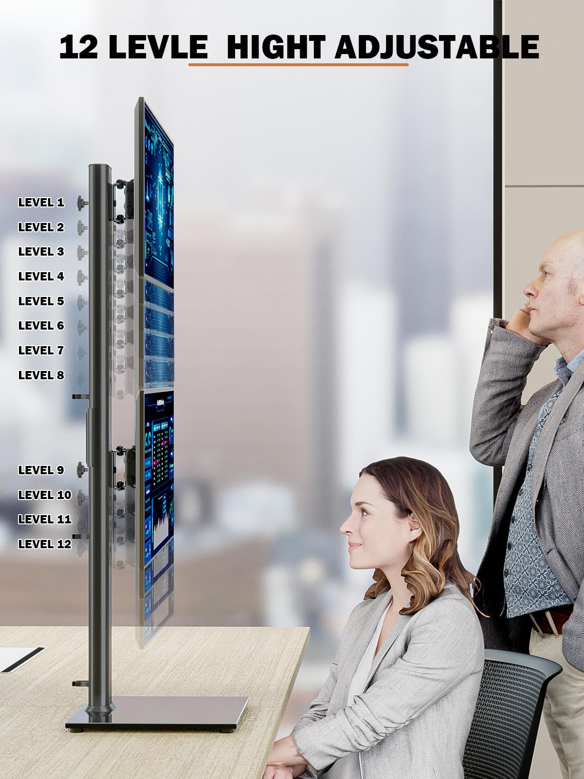 Dual Monitor Stand - Vertical Stack Screen Free-Standing Monitor Riser Fits Two 13 to 34 Inch