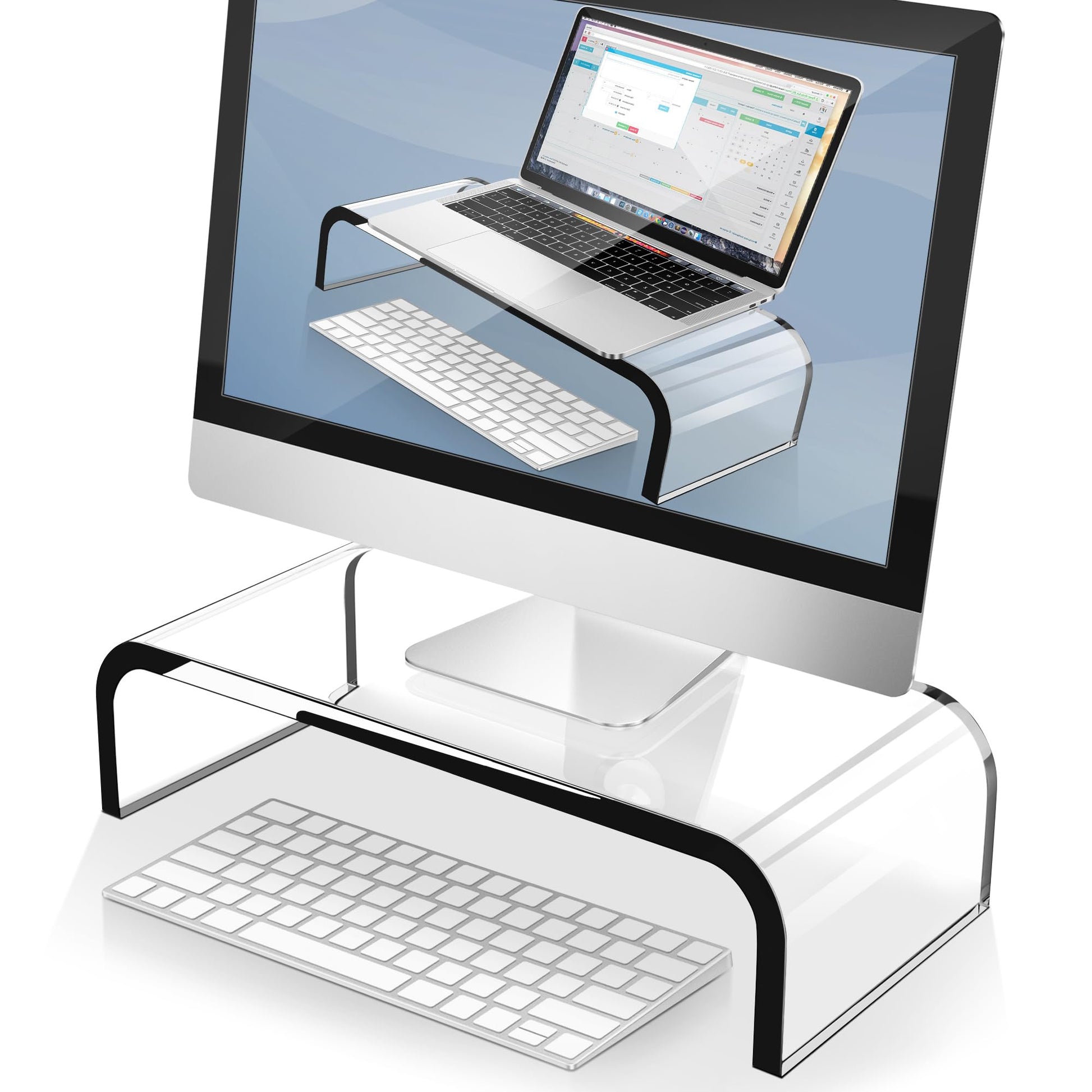 AboveTEK Acrylic Monitor Stand – Clear Monitor Riser & Computer Desk Stand, Premium Acrylic Laptop