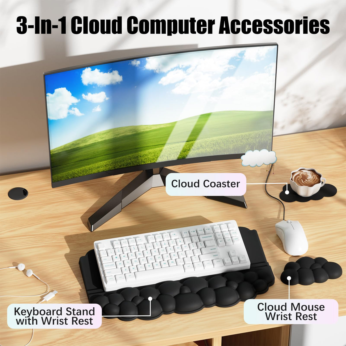 Ergonomic Wrist Rest for Computer Keyboard and Mouse, Cloud Keyboard Stand