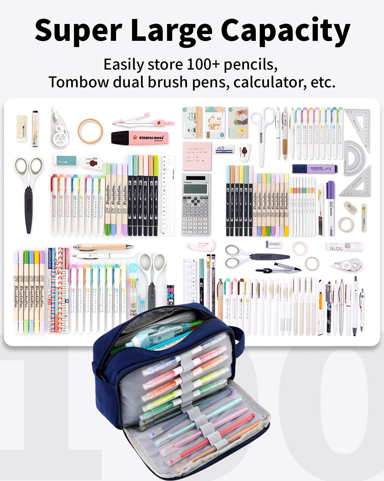 Sooez Big Capacity Pencil Pen Case, Upgraded Canvas Pencil Pouch Pencil Bag Organizer, Large