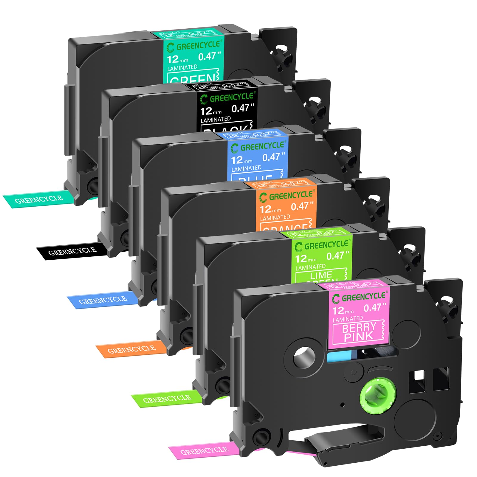 GREENCYCLE 6 Pack Compatible for Brother P-Touch Label Maker Tape TZe TZ 12mm 0.47 Laminated Color