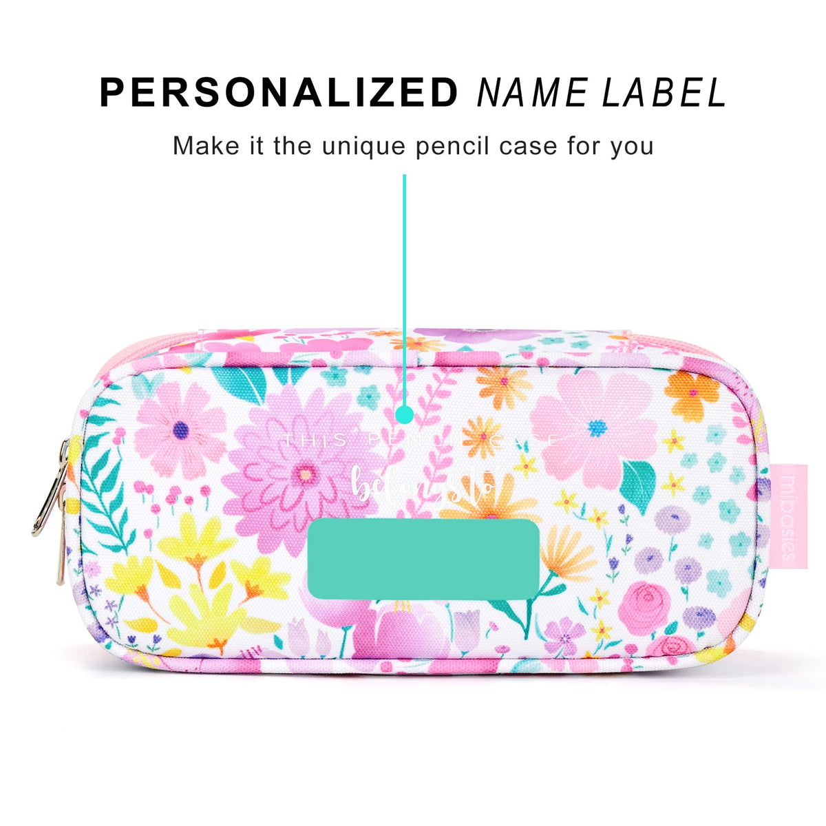 mibasies Girls Pencil Case for Kids, Multi-Slot Pencil Pouch, Flower Pink White