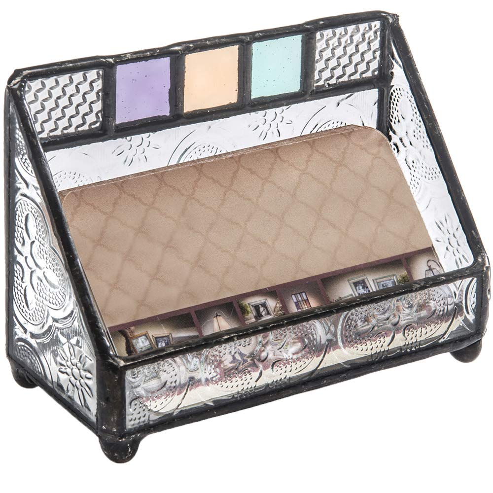 J Devlin Stained Glass Business Card Holder Colorful Desk Organizer
