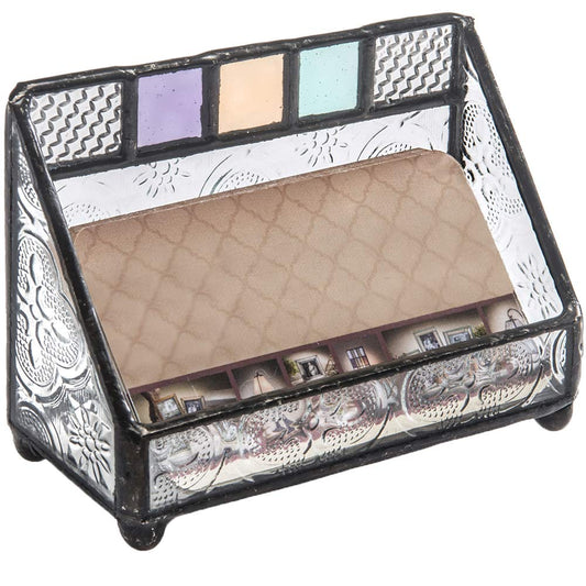J Devlin Stained Glass Business Card Holder Colorful Desk Organizer