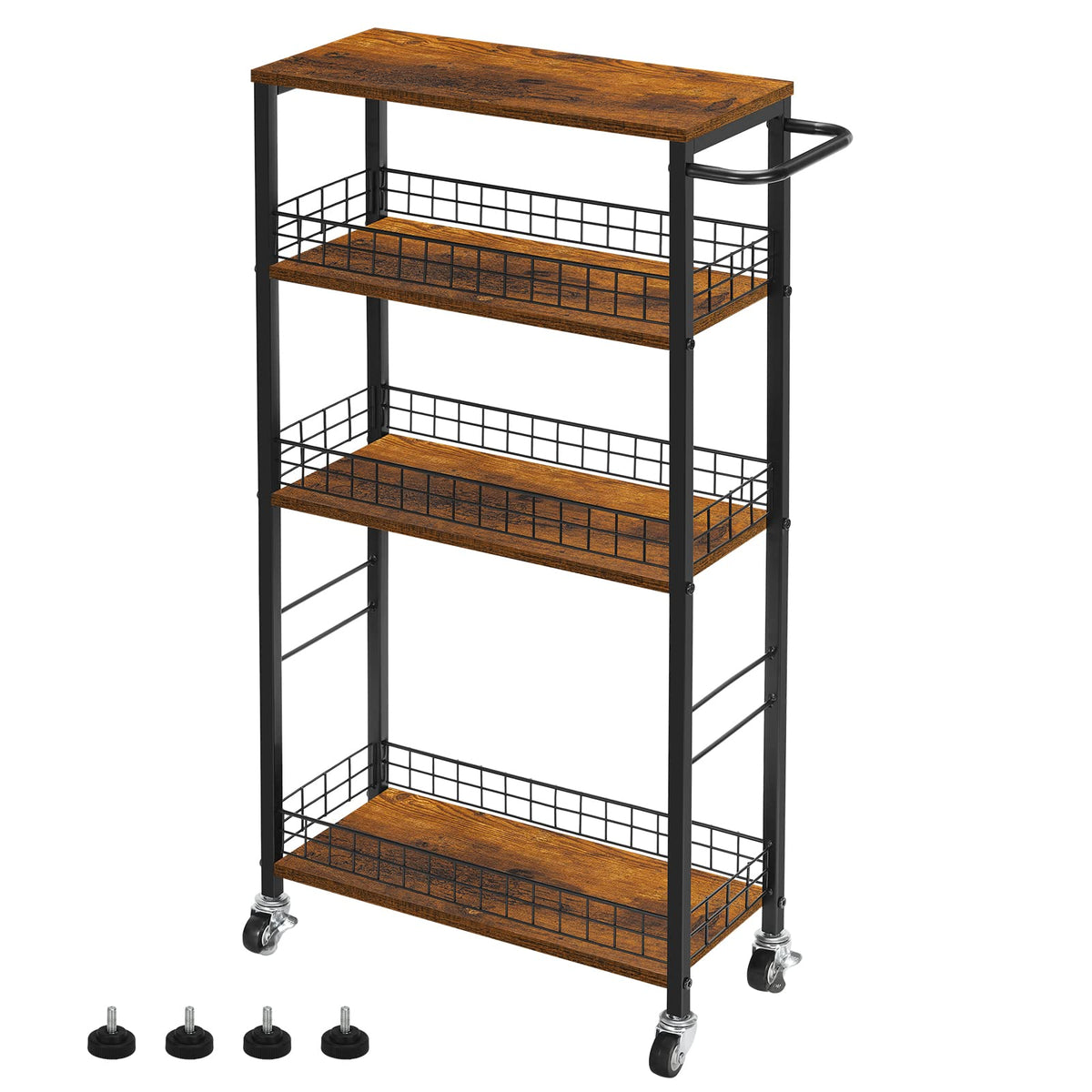 YBING Slim Storage Cart 4 Tier Narrow Kitchen Rolling Cart