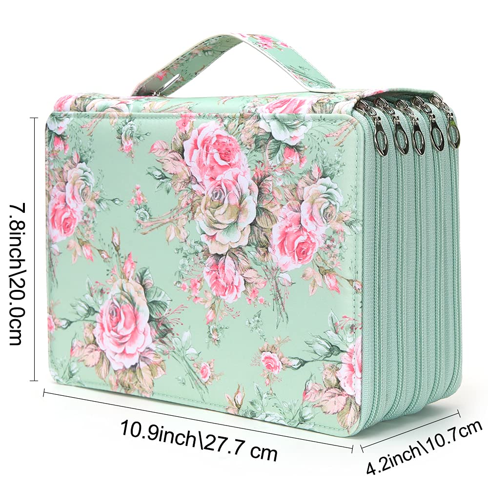 Vomgomfom 252 Slots Pencil Bag, 5-Layer Zipper Art Supply Organizer, PU Leather Portable Colored