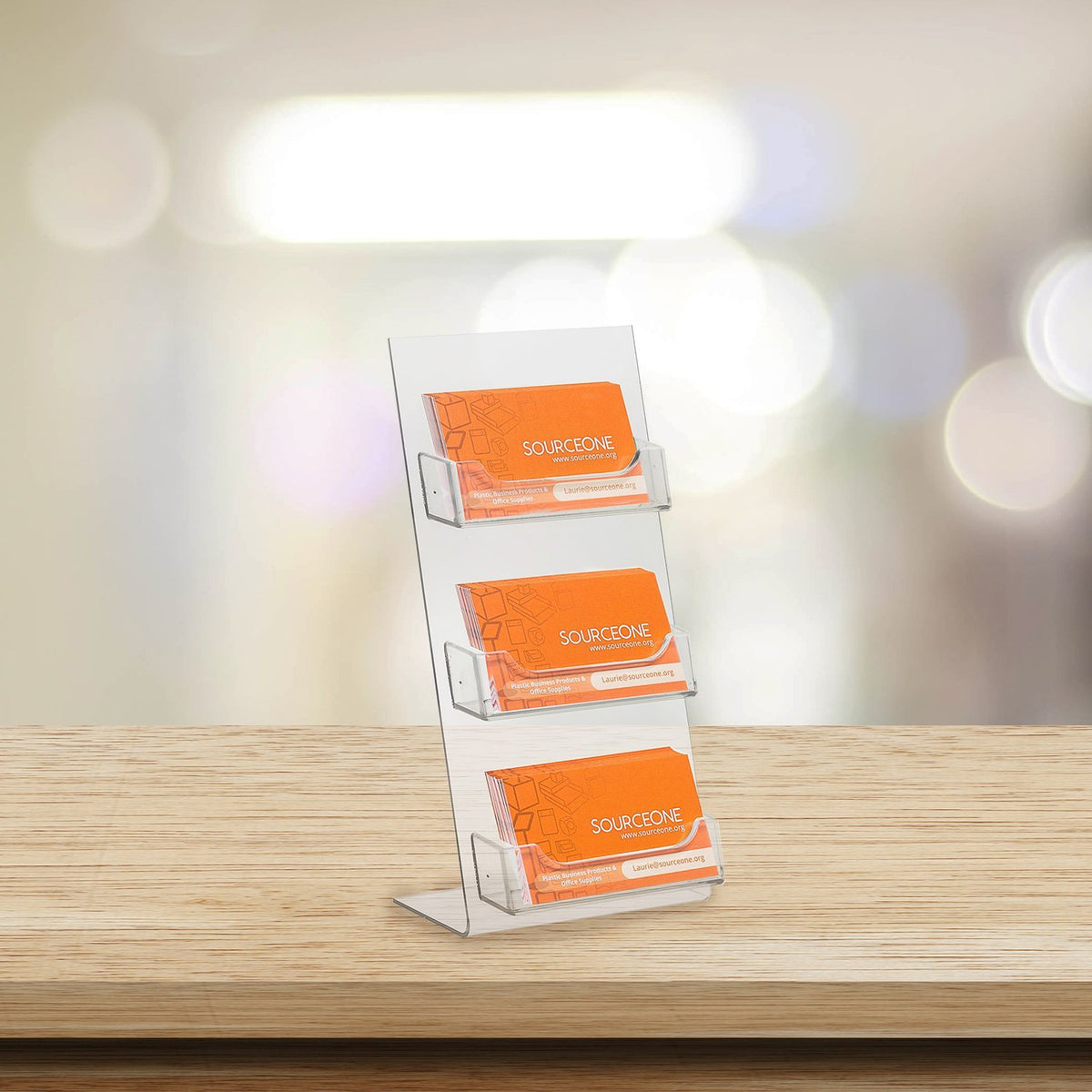 SOURCE ONE " USA Made Premium Counter Top Business Card Holder/Gift Card Display (1 Pack, 3 Pocket)
