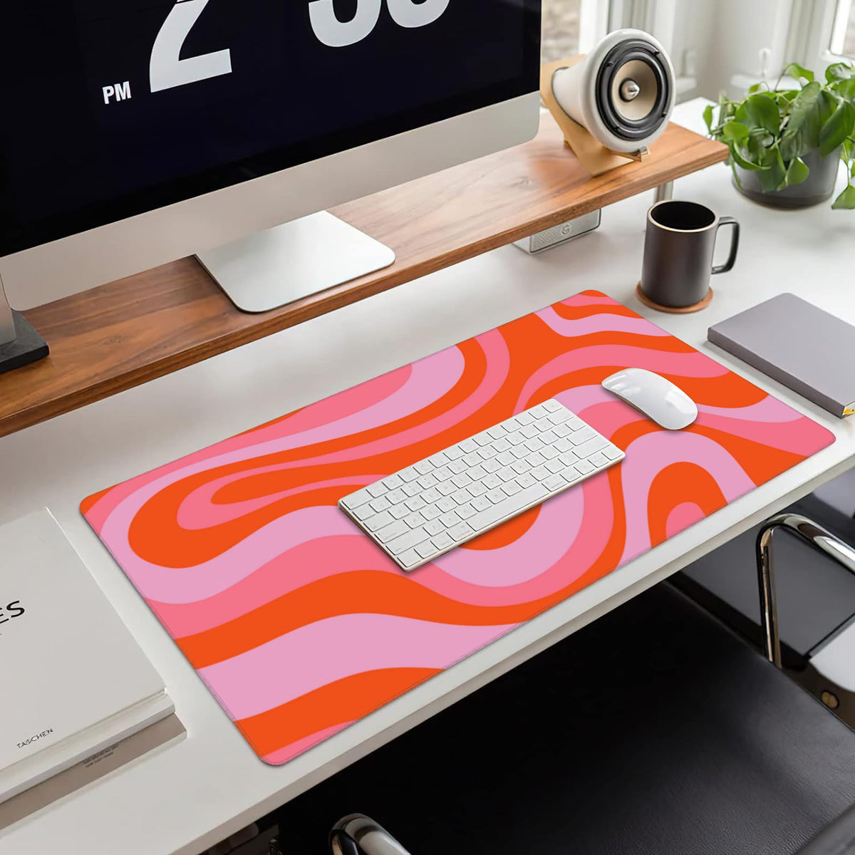 Large Gaming Mouse Pad for Desk,Hippie Groovy Waves Desk Mat for Desktop,Retro Groovy Swirls Desk