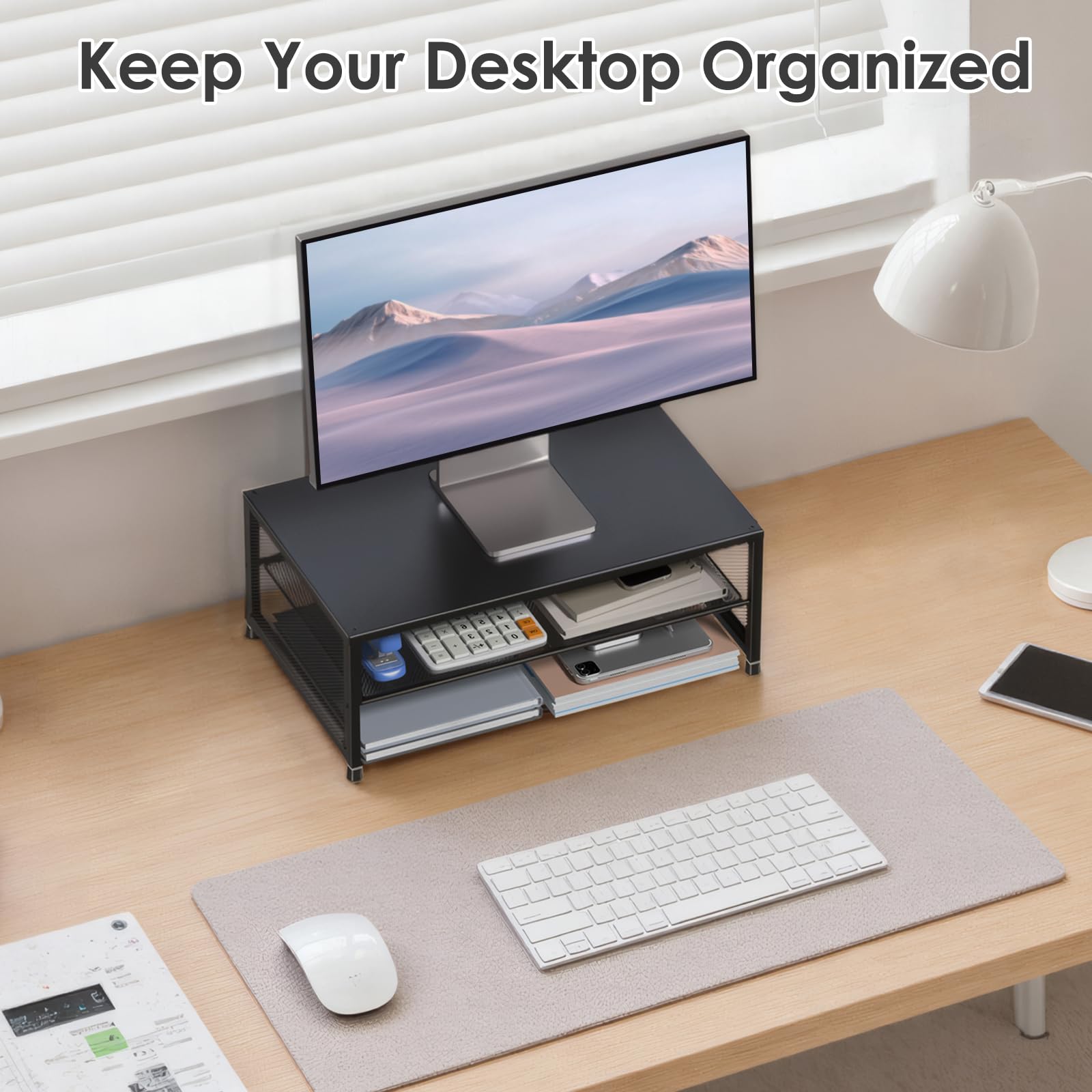 ECOLOVI 2-Tier Computer Monitor Stand Riser, Printer & Laptop Stand, Office Desk Accessories