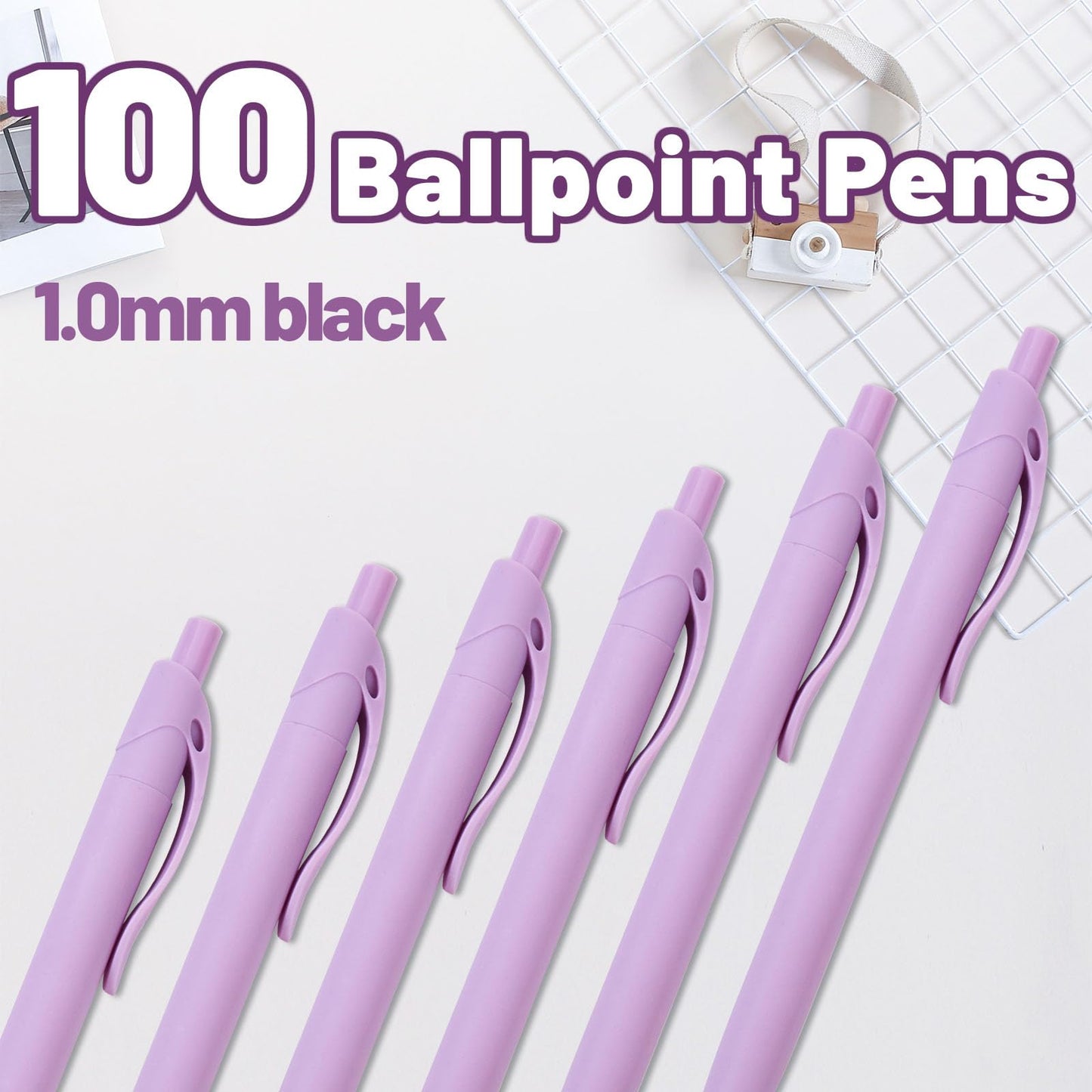 Wiaziert BallPoint Pens, 100 Pack (BLACK Ink), Bulk Pens, Purple Barrel,Click Pens for Office Home