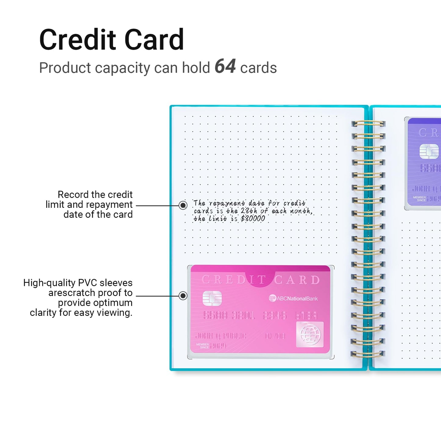OneSky Business & Credit Card Organizer Book with Notes, 64 Slots * 2 Pack