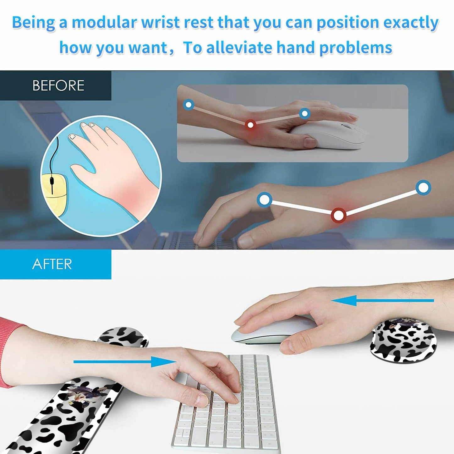 BEOTIWAD Keyboard and Mouse Wrist Rest Set,Black White Cow