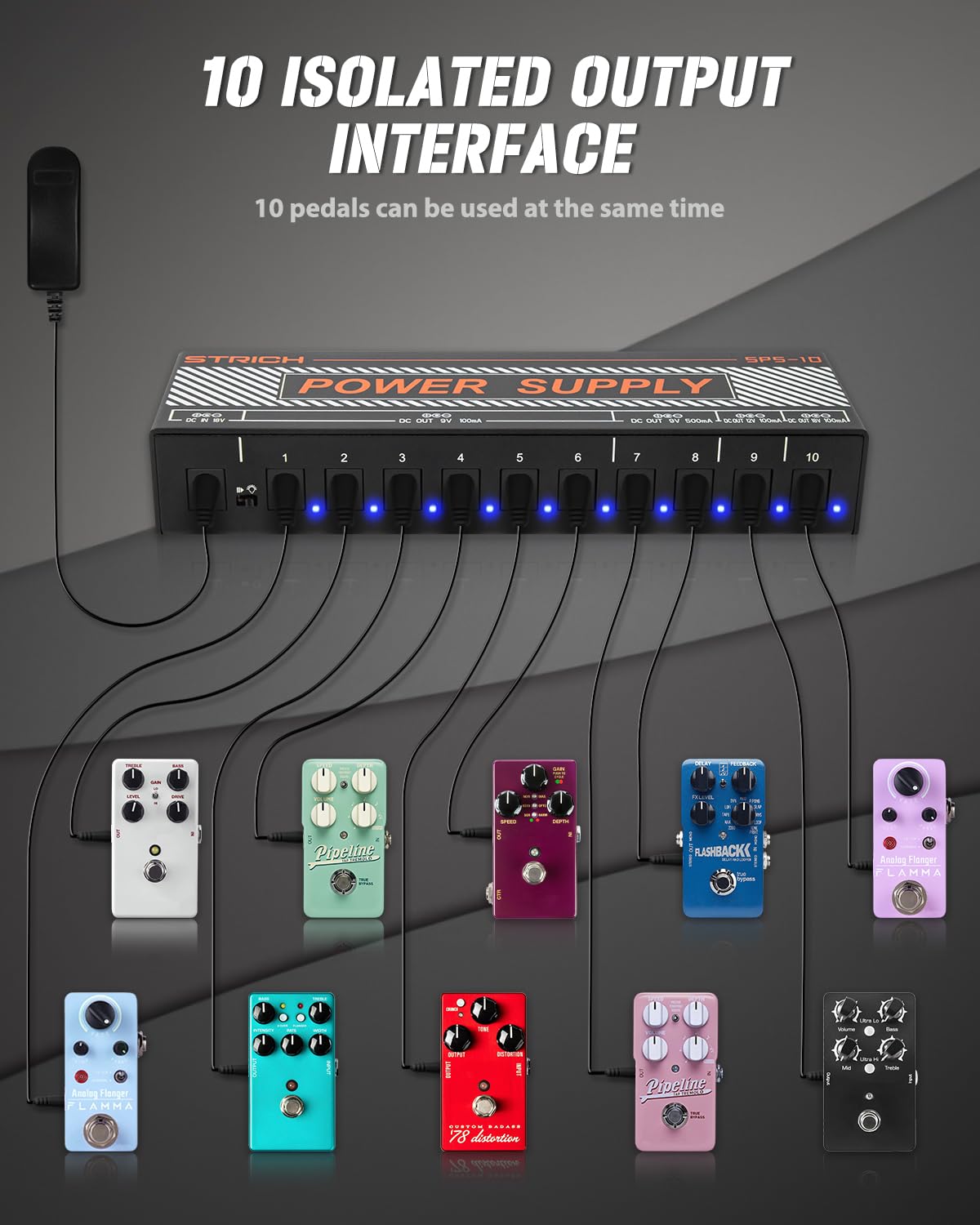 SPS-10 Guitar Power Supply 10 Independent DC Output for 9V/12V/18V (100mA/500mA) Effect Pedal