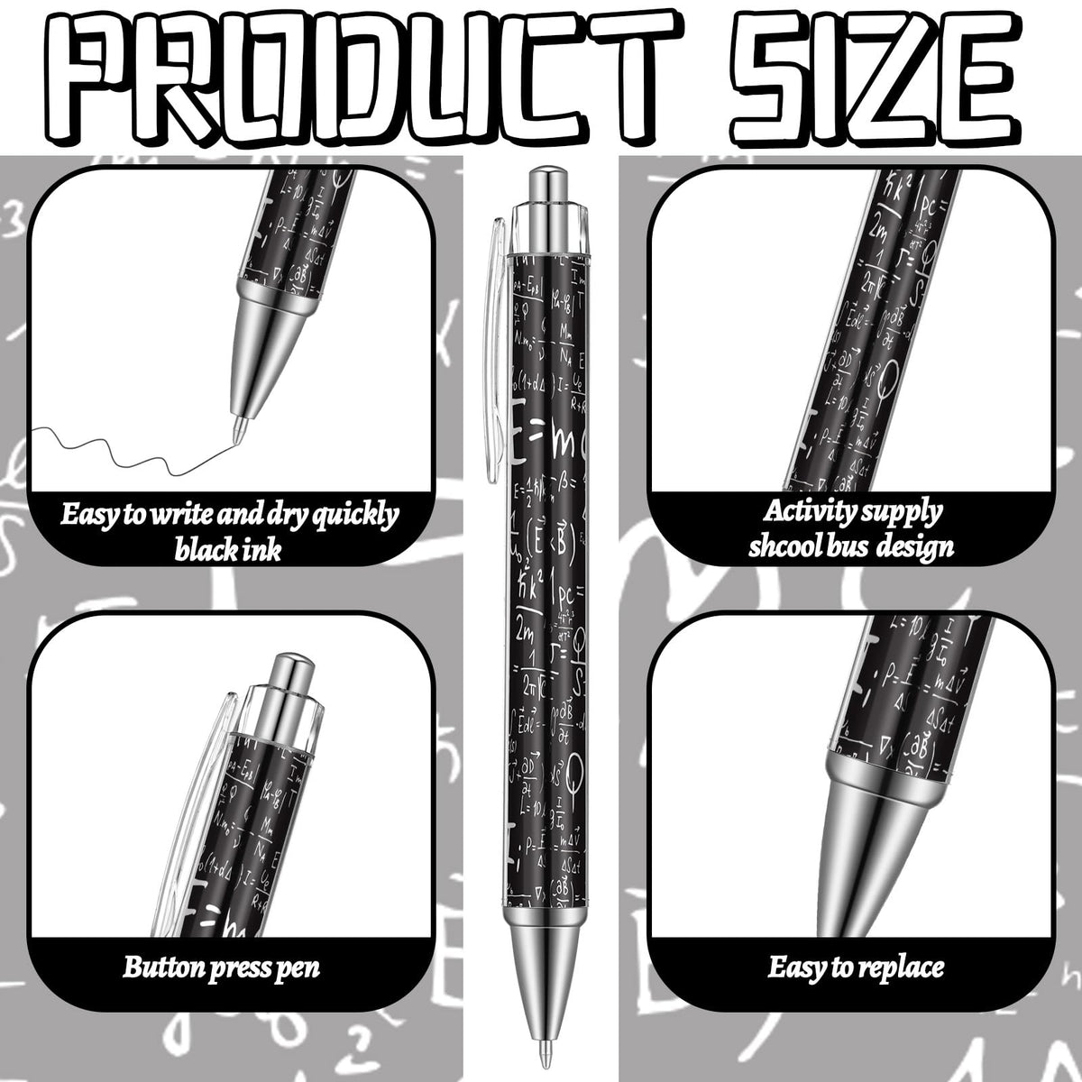 Weekgrat 48 Pcs Math Ballpoint Pen Math Party Favor Black Ink Retractable Ballpoint Pens for