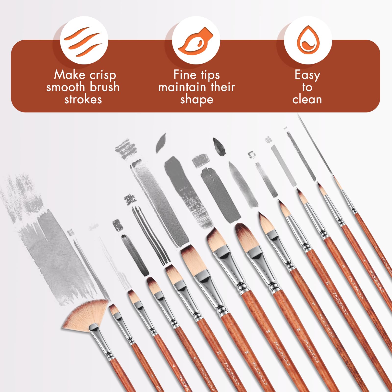 26pcs Paint Brush Set, Fuumuui Professional Acrylic Paint Brushes Complete Range of Sizes with