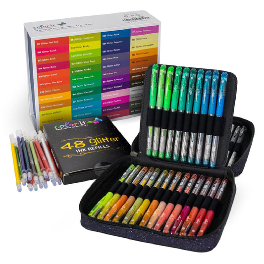 ColorIt Glitter Gel Pens for Coloring – 96 Pack with 48 Premium Glitter Gel Pens & 48 Refills with