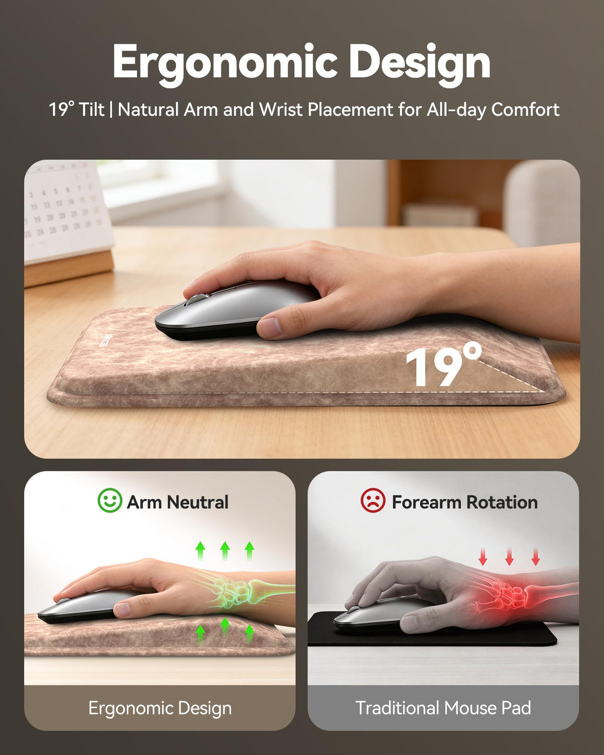 TECKNET Ergonomic Mouse Pad with Wrist Rest, All-Day Comfort & Pain Relief