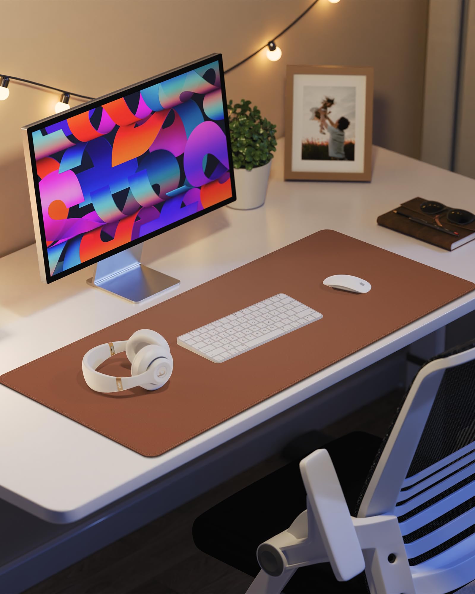Leather Mouse Pad & Desk Blotter Mat - Non-Slip PU Laptop Desk Pad, Waterproof Writing Pad for