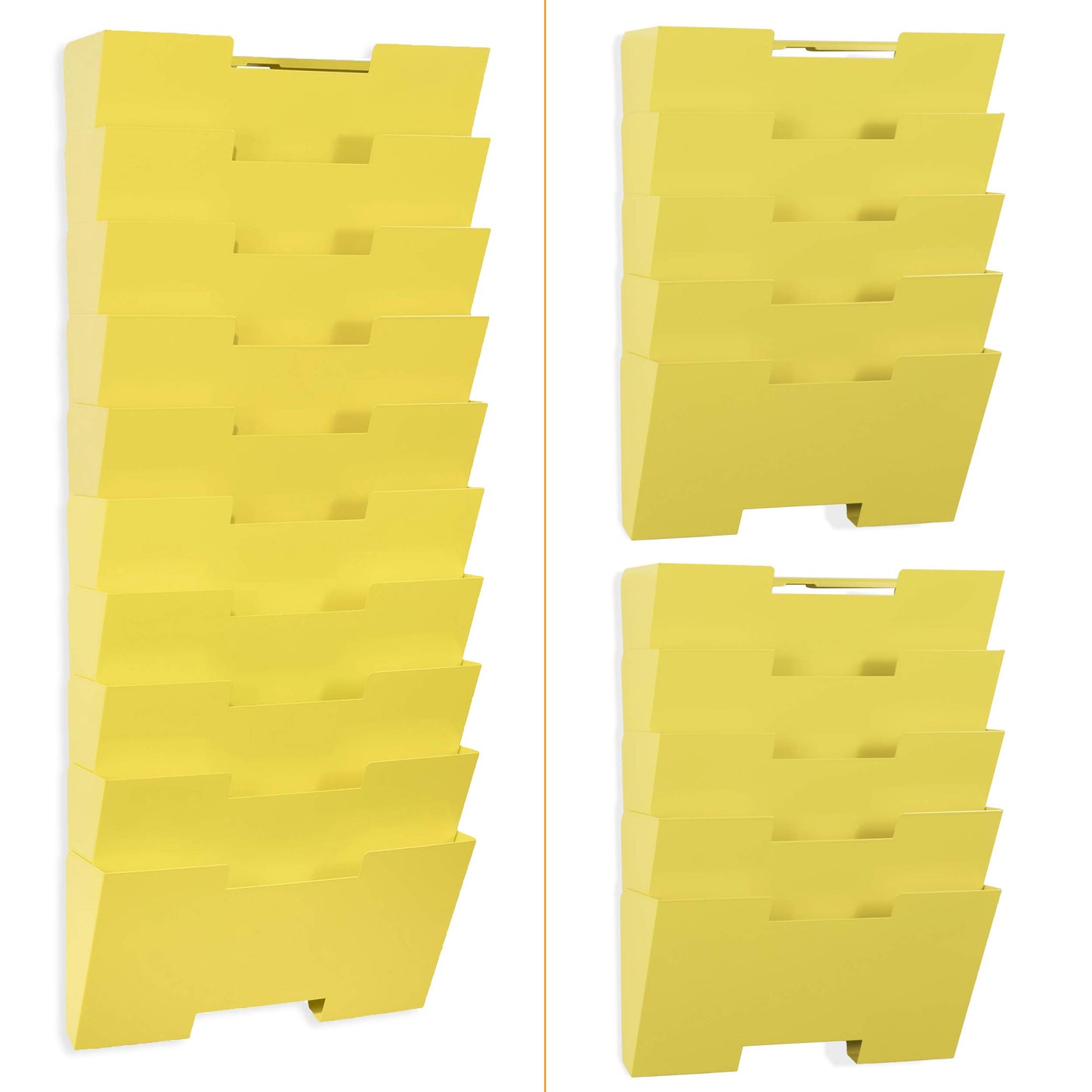 Wallniture Lisbon 10-Tier Metal Wall File Holder Organizer for Organization and Storage, Yellow