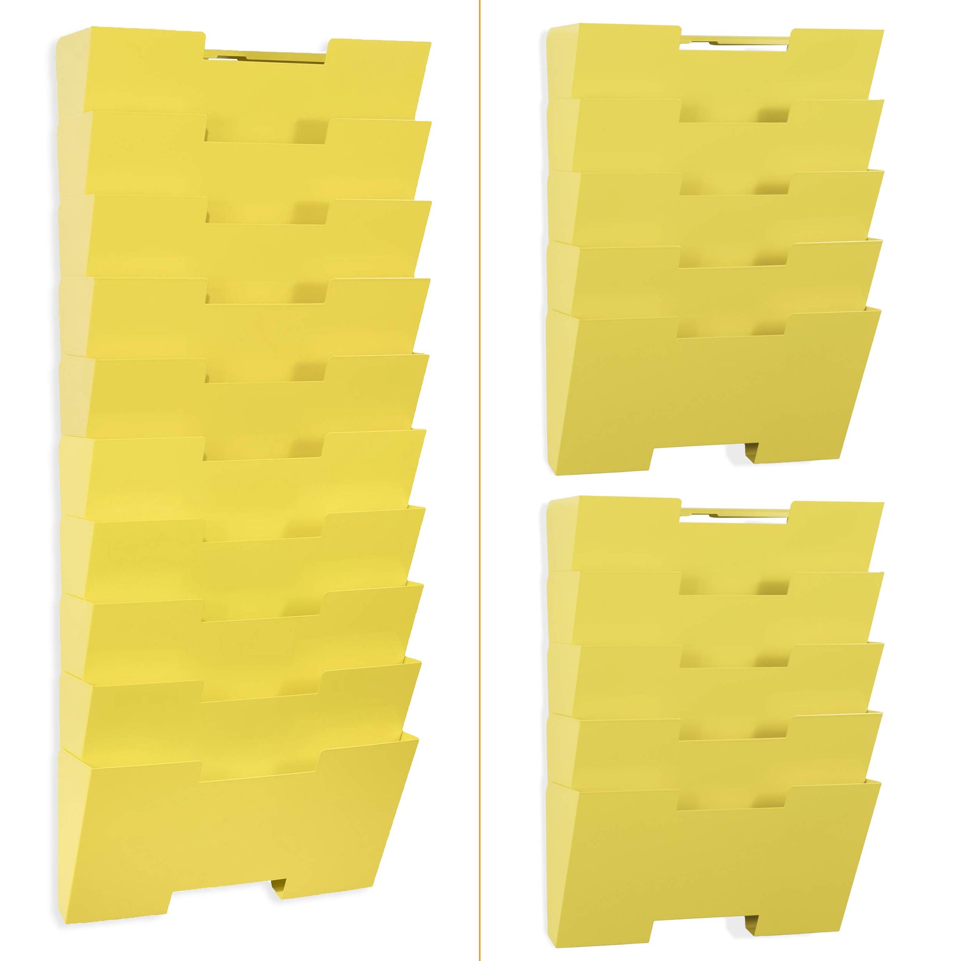 Wallniture Lisbon 10-Tier Metal Wall File Holder Organizer for Organization and Storage, Yellow