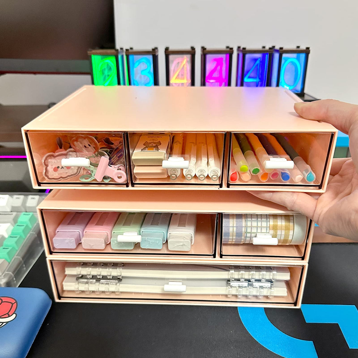 MILULUGO Desk Organizer with 6 Drawers, Makeup Organizer, Plastic Makeup Storage, Cosmetic Storage