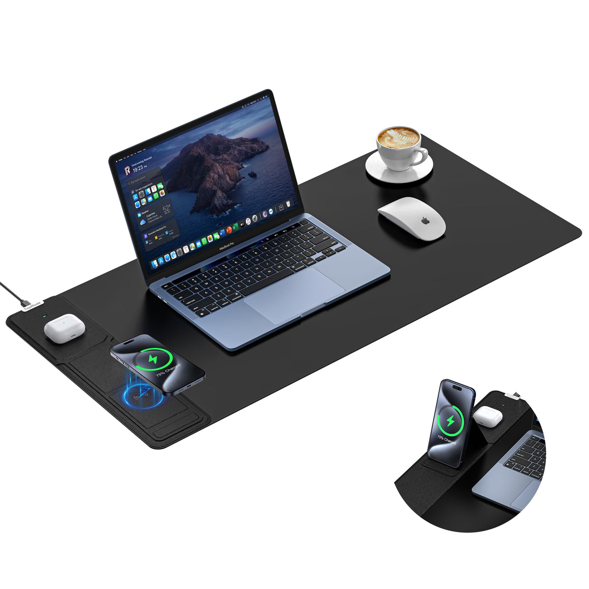 4-in-1 Mouse Pad with 15W Wireless Charging, Foldable Phone Holder