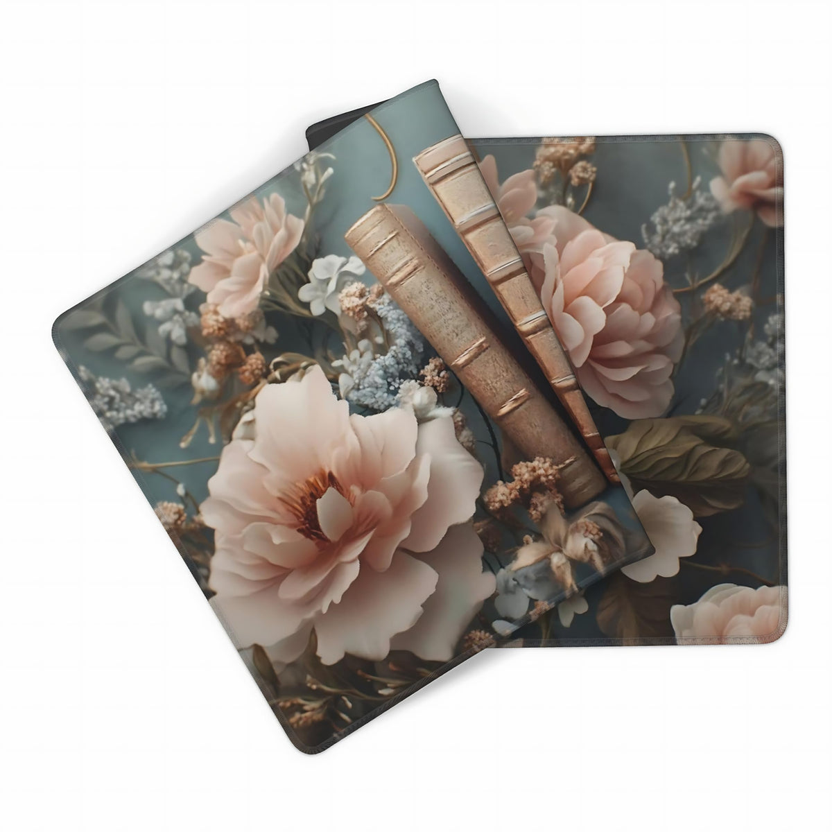 Floral Aesthetic Book Gaming Mouse Pad, Morandi Rococo Desk Mat with Anti-Slip Base & Stitched