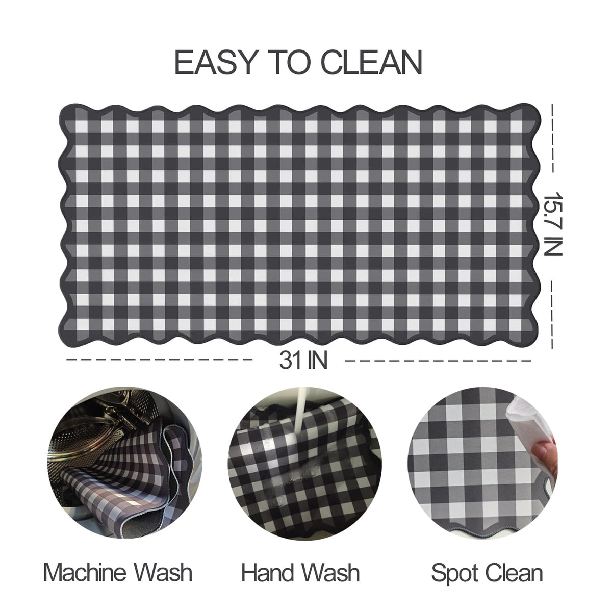 ohisxiacy Scalloped‌ Black Desk Mat Checkered Gingham Cute XXL Large Gaming Mouse Pad Kawaii