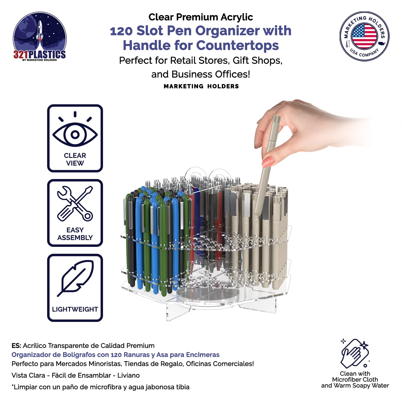 Marketing Holders 120 Slot Pen Holder Clear Acrylic Organizer Tabletop Display Color Pencils Makeup