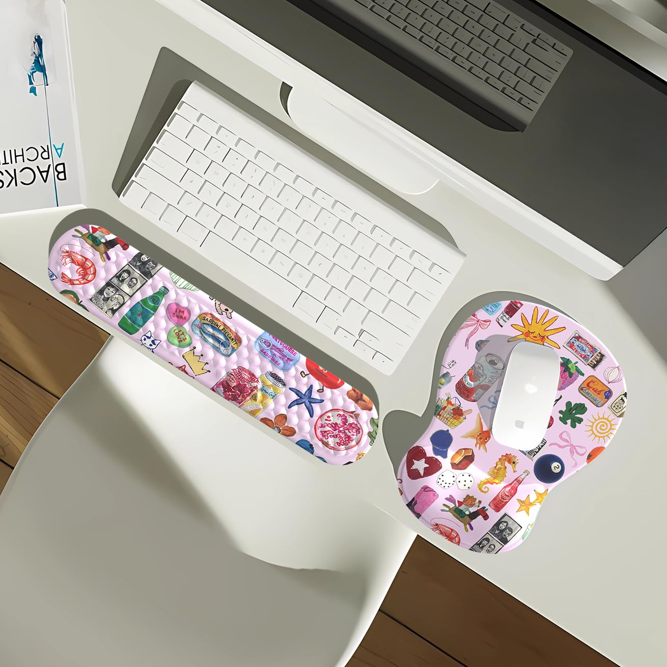 Cute Mousepad with Wrist Rest for Computer Keyboard Mouse Pad Ergonomic Pink Kawaii Mousepad, Best