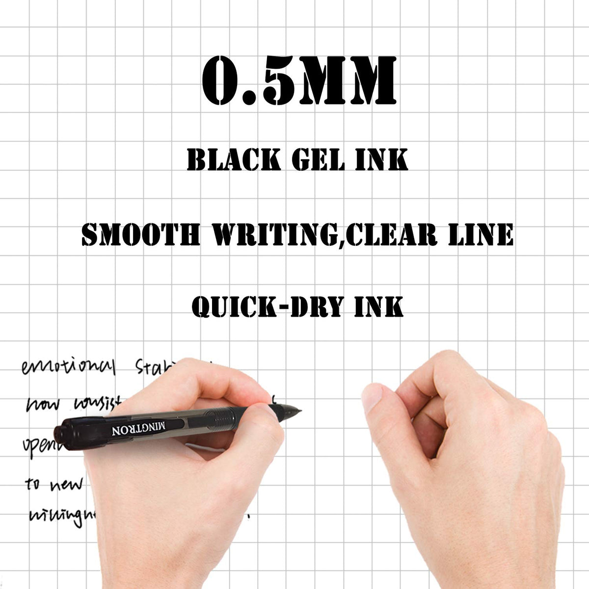 50 Pack No Smear Black Ink Retractable Fine Point Gel Pens Bulk, 0.5MM