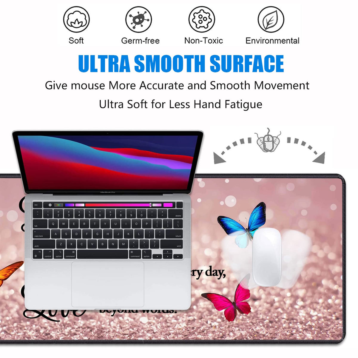 Desk Pad Mat With Coasters, 31.5"x 11.8" XXL Large Gaming Mouse Mat With Non-Slip Base and Stitched
