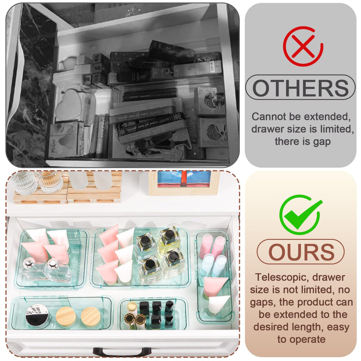 25 Pcs Clear Drawer Organizer, Adjustable Drawer Storage Box, 3-Size Desk Drawer Organizer, Acrylic