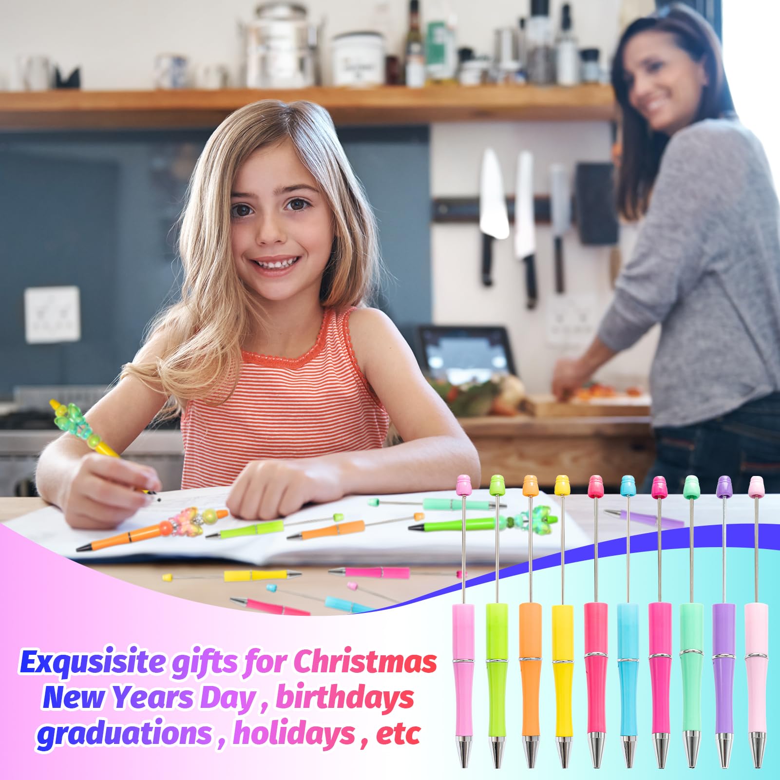 DASTTUIS 150 Pieces DIY Beadable Pen Kit – 50 Plastic Ballpoint Pens with Refills & Bags – School