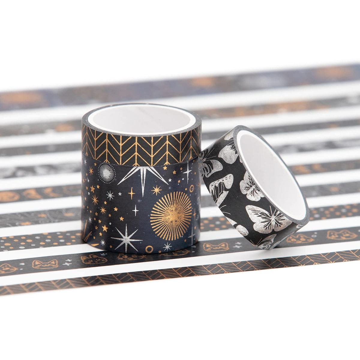 YUBBAEX Mystic Gold Washi Tape Set Wide Silver Foil Masking Tape Decorative for Arts, DIY Crafts