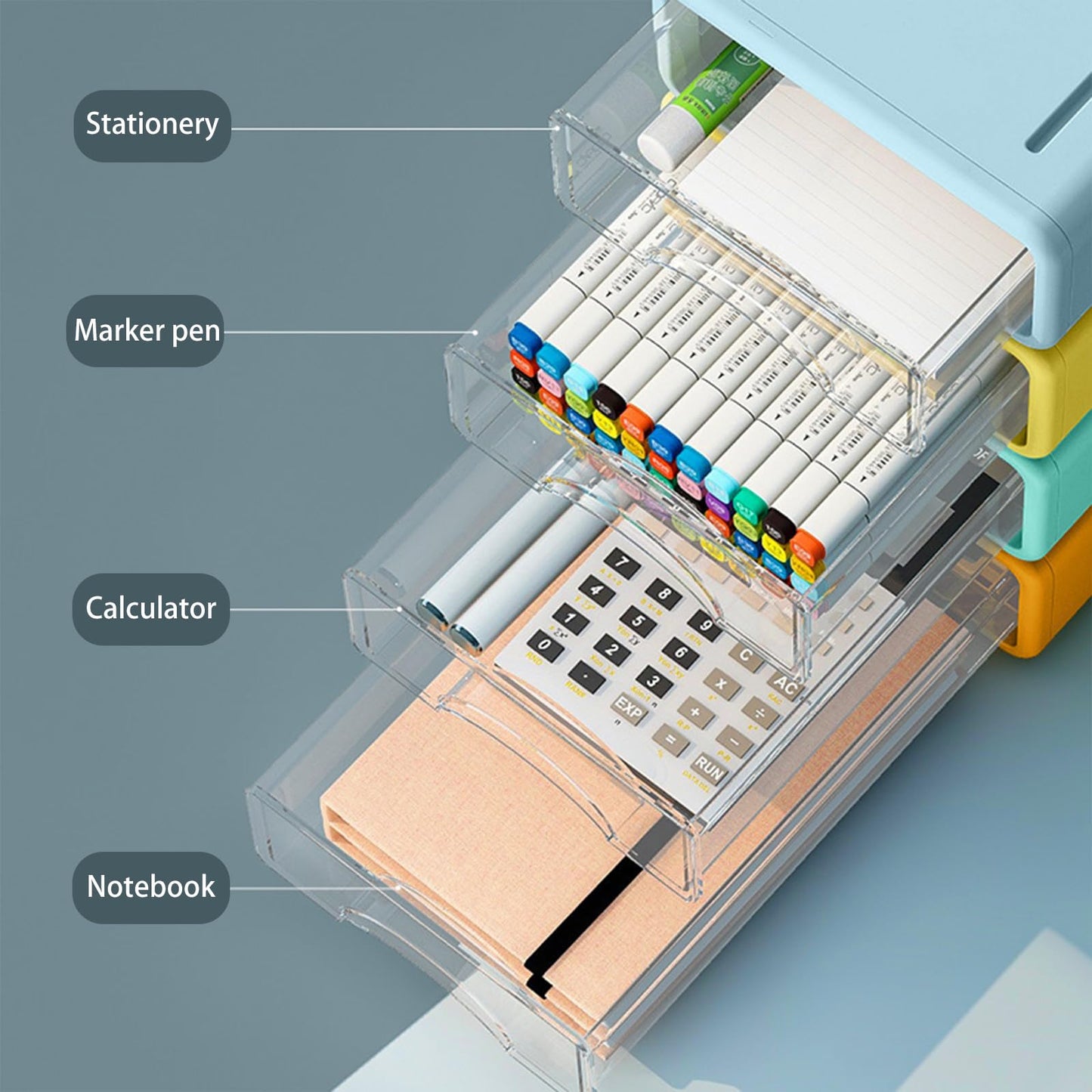 Desk Organizer with Drawers, Stackable Storage Drawers with Compartments Desktop Organization for