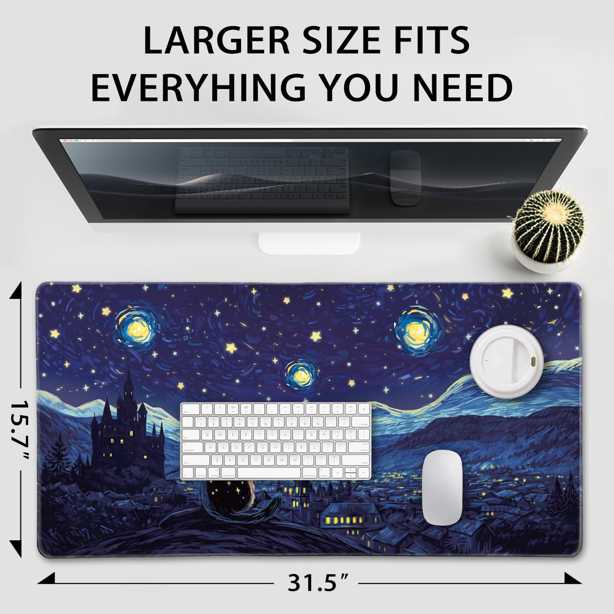 Mcapirivo Starry Night Cat Large Gaming Mouse Pad Desk Mat 31.5"x15.7"